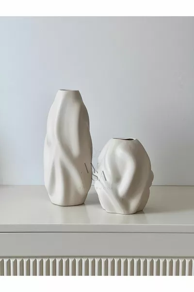 Комплект 2 керамични ваза Беж Вълна