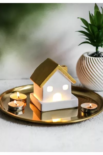 ديكور جولد هاوس المنزل (مع شمعة هدية)