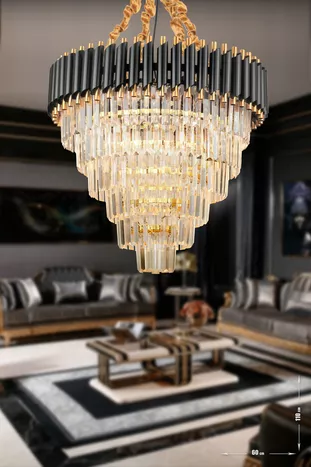 Palmira  cm Kristallen Luxe Kroonluchter met 6 Lampen - (zwart-goud)