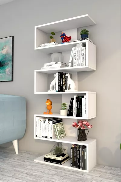 Декоративен рафт за книги Париж, Бял, за стена