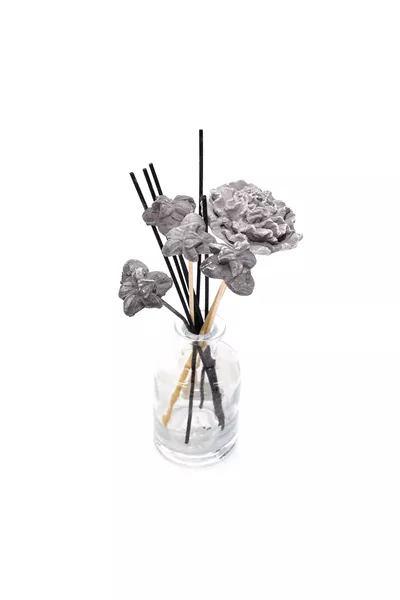 Black Mixed Flower Stone -Piece Natural Bamboo Straw Set