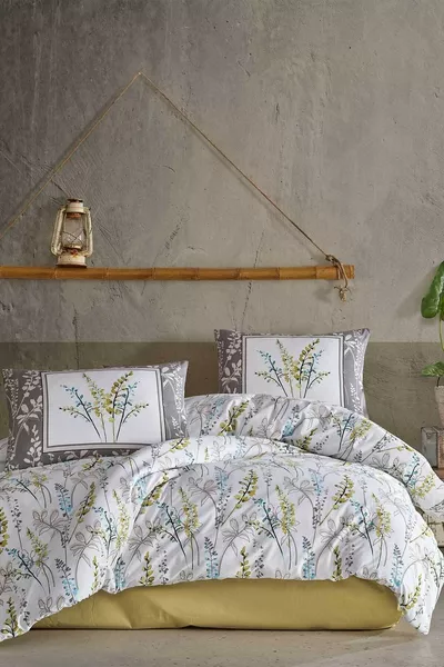 Fitted Duvet Cover Set Double Size % Natural Cotton Ranfors 4 Pieces Bloom