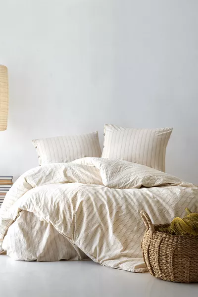 Sunday % Cotton Single Bed Washed Yarn-Dyed Striped Duvet Cover Set Brown