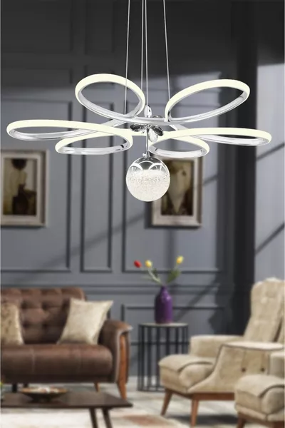 Papatya Gümüş 3 Renk Ledli Lüx Sarkıt Modern Led Avize