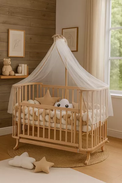 Set di Protezione Intrecciata Marrone Crema in Legno Mabela Beşik