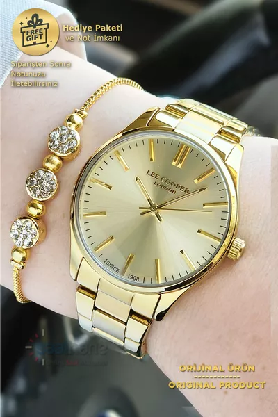 Women's Wristwatch with Bracelet Gift, Gold Yellow Color, Gold Strap Steel, Model .