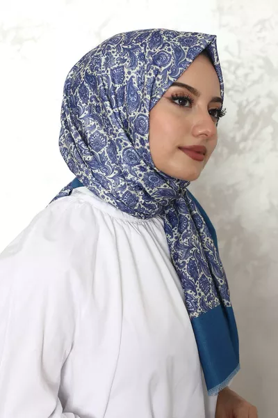 Blaugrüner Baumwollschal mit Blumenmuster