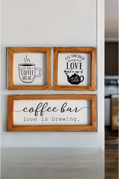 Keuken, Thee- en Koffiehoek, Set van schilderijen met houten lijst