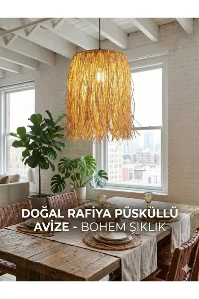 Boheemse Stro Natuurlijke Kwast Decoratieve Raffia Hanglamp