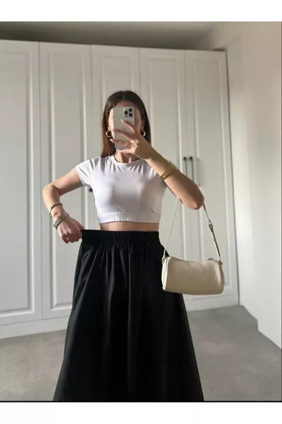 تنورة يومية من قماش البوبلين بشريط مطاطي طويل