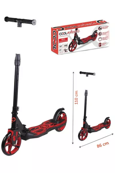 سكوتر قابل للطي بعجلتين مع فرامل للأطفال من عمر 3 - 4 سنوات + 2 أحمر