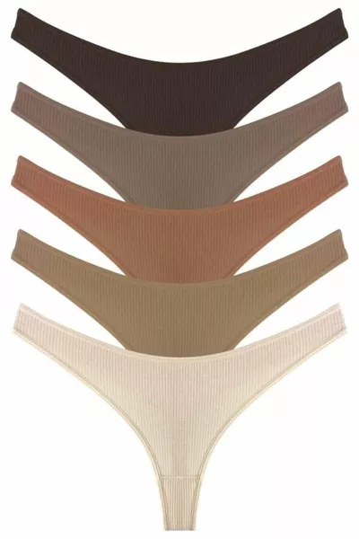 Lot de 5 culottes string côtelées pour femmes en coton et élasthanne - Pack 2