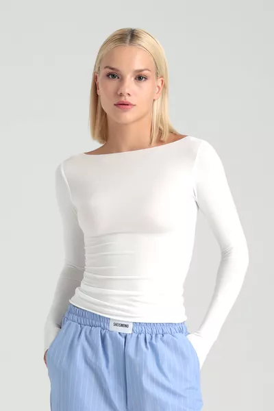 Ultra Soft Boat Neck Blouse Ecru