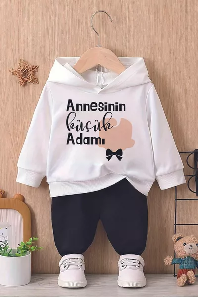 طقم أطفال بقبعة بطبعة الولد الصغير لأمه المتميز 