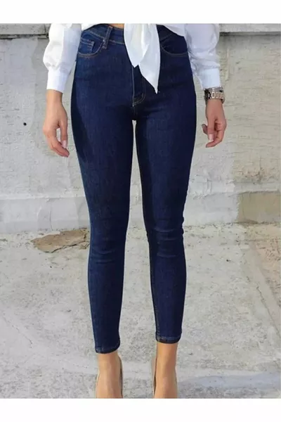 Jeans skinny blu scuro a vita alta con gamba stretta elasticizzati