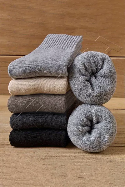 مجموعة جوارب من القطن الشتوية السميكة والدافئة الممتصة للحرارة للجنسين، 5 أزواج