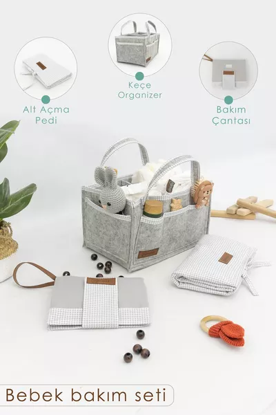 Набор для ухода за ребенком из 3 предметов: войлочный органайзер для мамы и малыша, водонепроницаемая пеленка, сумка для пеленания, серый