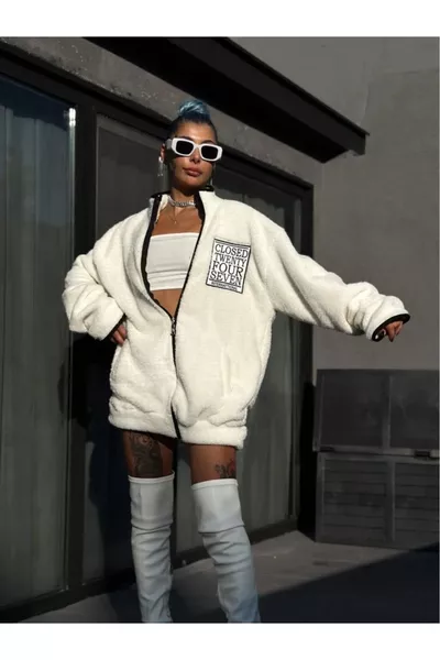 Embroidered Plush Winter Zipped Jacket