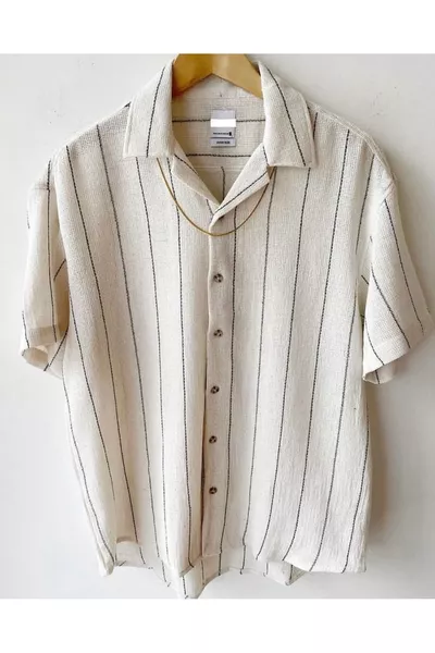 قميص رجالي بياقة قميص واسع قصير الأكمام صيفي