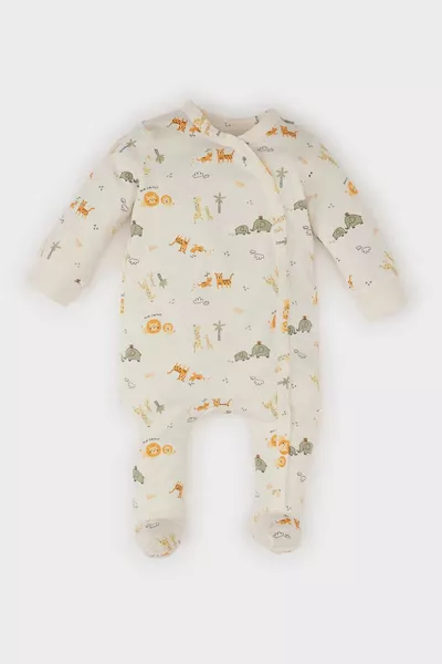 Jongensbaby Nieuwegeboren Safari Patroon Lange Mouwen Katoenen Romper NS