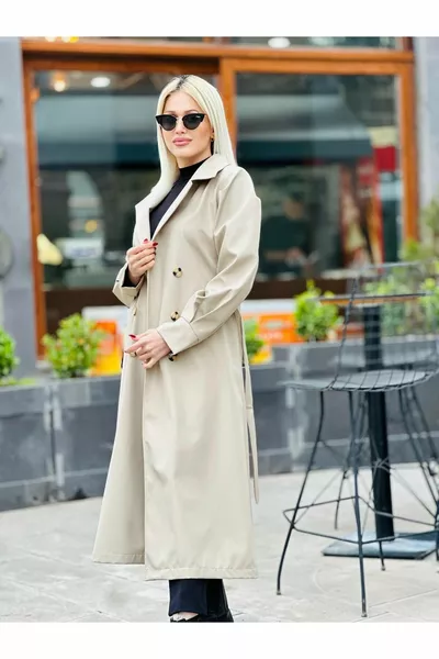 معطف ترنش بجي بأكمام بالون وأساور