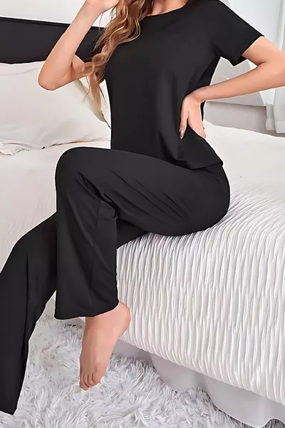 Raew Pajama Set Short Sleeve Ultra Soft Ring Viscose Black