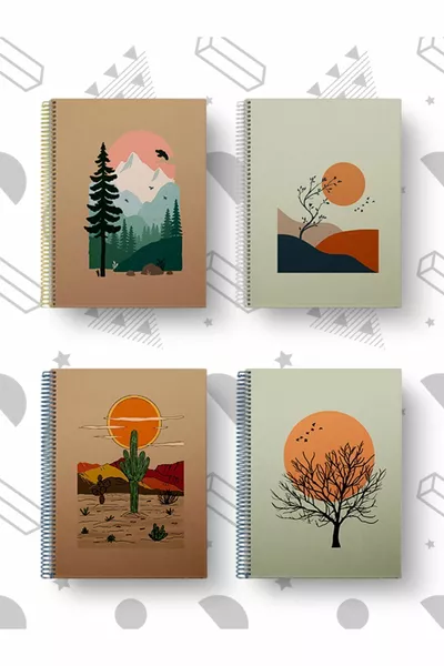 Комплект от 4 спирални училищни тетрадки,  листа, комплект от 4 - формат , редове,  x  см, абстрактен дизайн