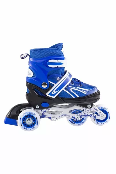 F-sports Pattini da Allenamento in Metallo Illuminati Blu Regolabili 2+2