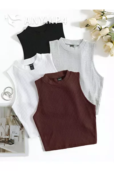 بلوزة محبوكة قصيرة للنساء بأربعة حبات، قطن %، بتصميم ضيق وأكمام طويلة