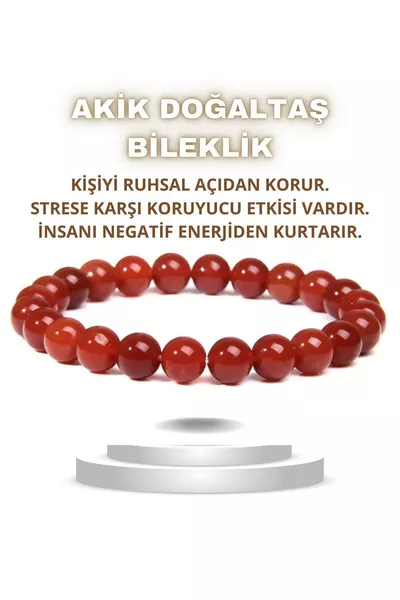 Akik Kırmızı Doğal Taş Bileklik ( Nazara Karşı Koruma ) 8 Mm %  Gerçek