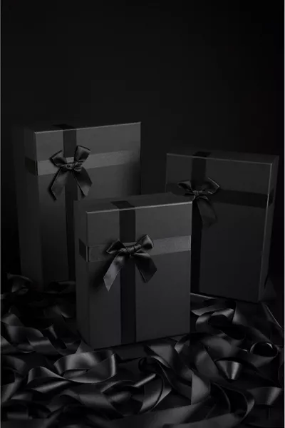 Черен комплект от 3 кутии с сатенена панделка - твърда подаръчна кутия за сватбени пари за младоженеца и аксесоари за булката