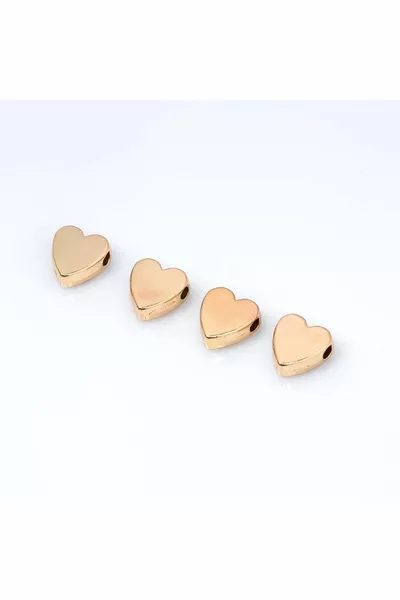 4 штуки - 9 мм, металлическая сердечкообразная бусина с отверстием посредине из замака, жёлтый лак, 1-й сорт