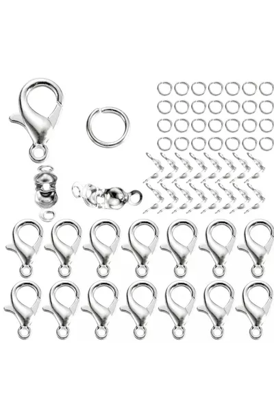  комплекта перленосребристо закопчаване с възел за папагал, комплекти за пръстени за бижута, колие, гривна