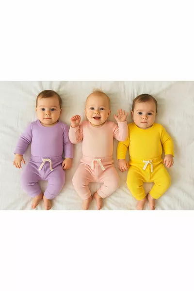3-Piece % Cotton Long-Sleeve Baby Bodysuit and Pants Set