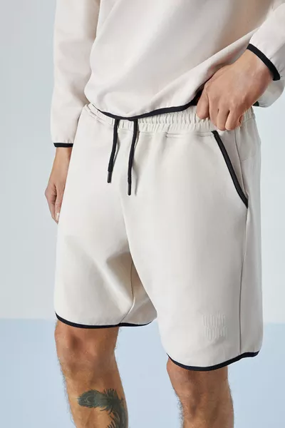 SOLERO Men's Elastic Waist Pocketed Relaxed Print Detail Light Gray Shorts