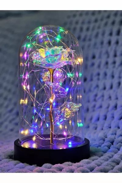 هدية زخرفية ملونة LED على شكل جنية، وردة خالدة لا تذبل، مصباح ليلي مع قبة زجاجية