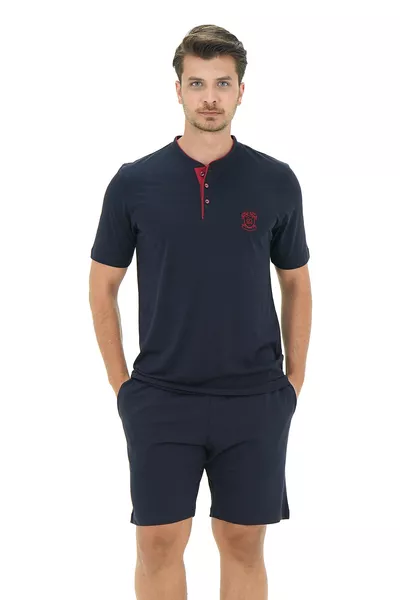 طقم شورت قطن Ds Damat بقصة عادية، كحلي