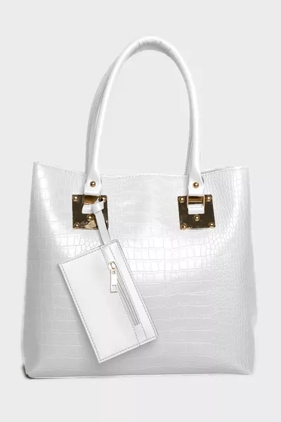 Женская сумка большого размера с крокодиловым узором и кошельком