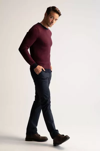 Slim Fit Crew Neck Patch Sleeve Detail Knit Sweater