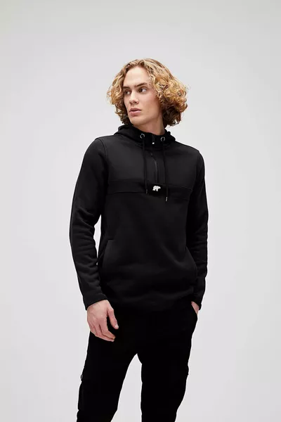 سويت شيرت رجالي بسحاب نصف طويل وهودي أسود