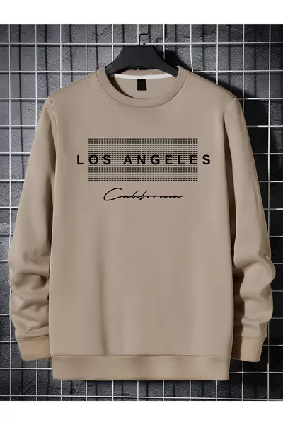 سويت شيرت قطني فضفاض بتصميم مفصل، بطباعة خاصة، بألوان، بياقة دائرية، للجنسين، للنساء/الرجال - لوس أنجلوس