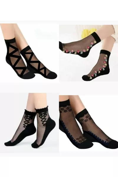 Collants en tulle noir mélangé pour femme