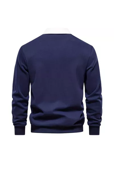 سويت شيرت غازي للجنس الذكوري بياقة قميص وقطن بألوان متباينة بأسلوب رجعي