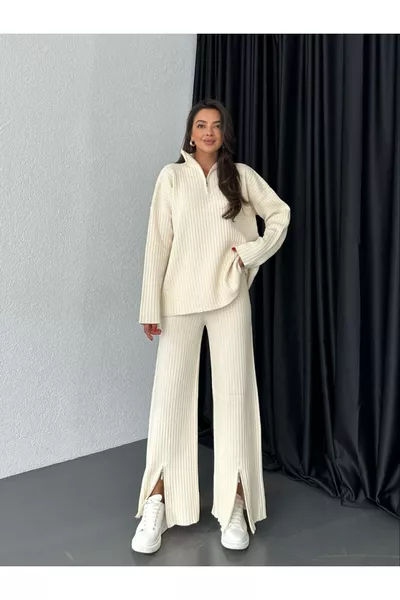 طقم فاخر بتفاصيل سحّاب من الصوف