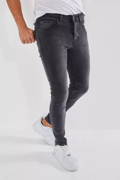 Jeans da uomo slim fit in denim elasticizzato antracite con dettagli a punta