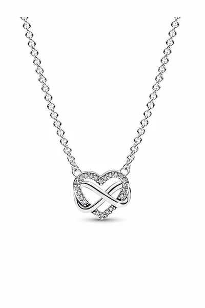 Sparkling Infinity Heart  Sterling Silver Necklace
