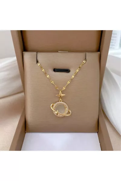 K Gold Plated Opal Star Planet Necklace Valentine's Day Gift