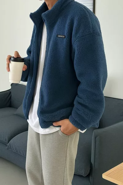 Felpa Oversize con Cerniera Intera in Pile, Felpa in Tessuto Sherpa Rivestita in Pile