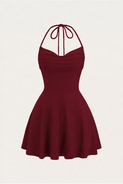 Abito Corto Bordeaux con Spalline 