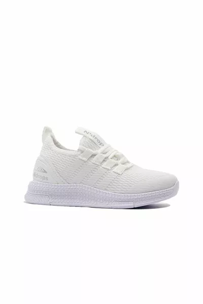 حذاء رياضي للأطفال أبيض للجنسين يومي بأربطة وزخارف وشبك أرثوبيدي